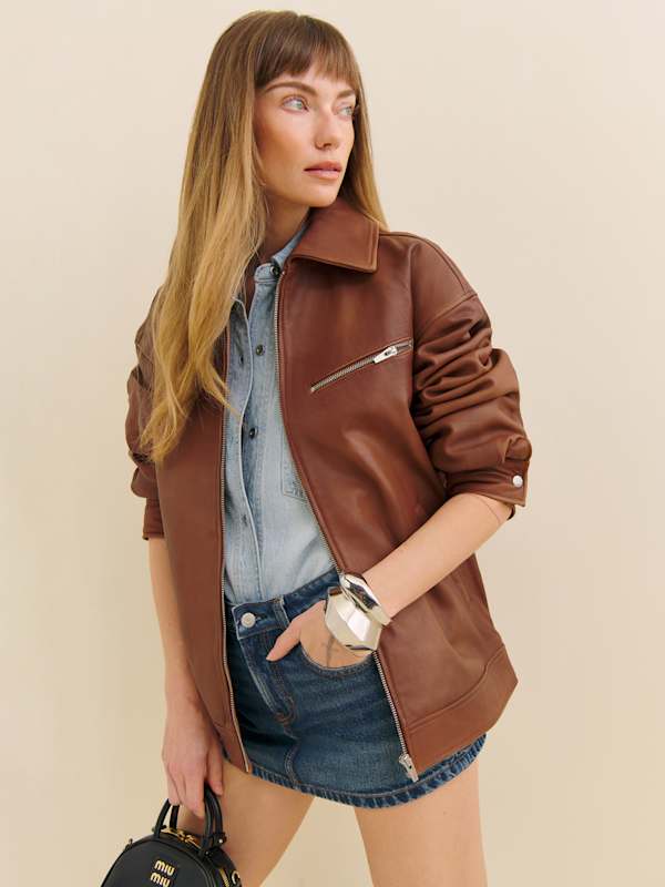 Veda Marco Leather Oversized Bomber - Sienna